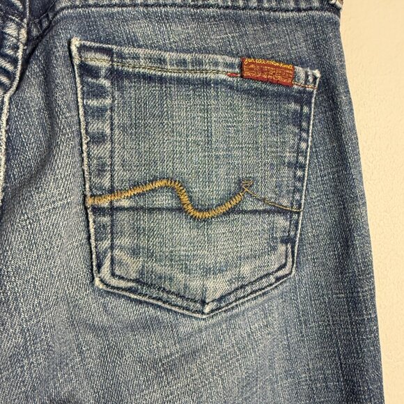 7 For All Mankind Low Rise Flare Denim Jeans Womens 26 Blue Distressed Retro Y2K - Picture 10 of 13